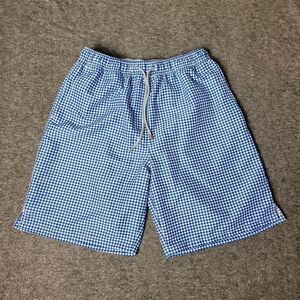Peter Millar Seaside Gingham Swim Trunks Men's Size M Blue Plaid Mesh LinerShort